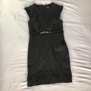Adrianna Papell Ruffle Trim Black Floral Sheath Dress Womens Size 14 Sleeveless